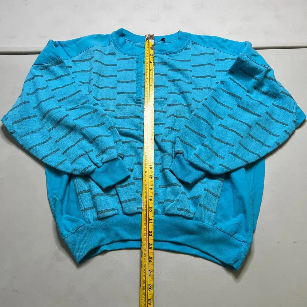 Vintage Blue Patterned‎ Henley Sweatshirt Crewneck Men's Large 80s